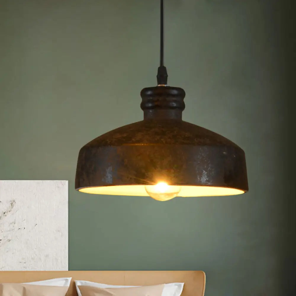 1-Light Ceramic Pendant Lamp In Black - Modern Hanging Light For Dining Room / Dome
