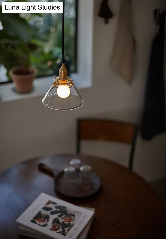 Clear Glass Cone Pendant Lamp - Industrial Minimalist Light Fixture For Living Room