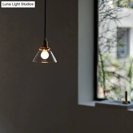 Clear Glass Cone Pendant Lamp - Industrial Minimalist Light Fixture For Living Room