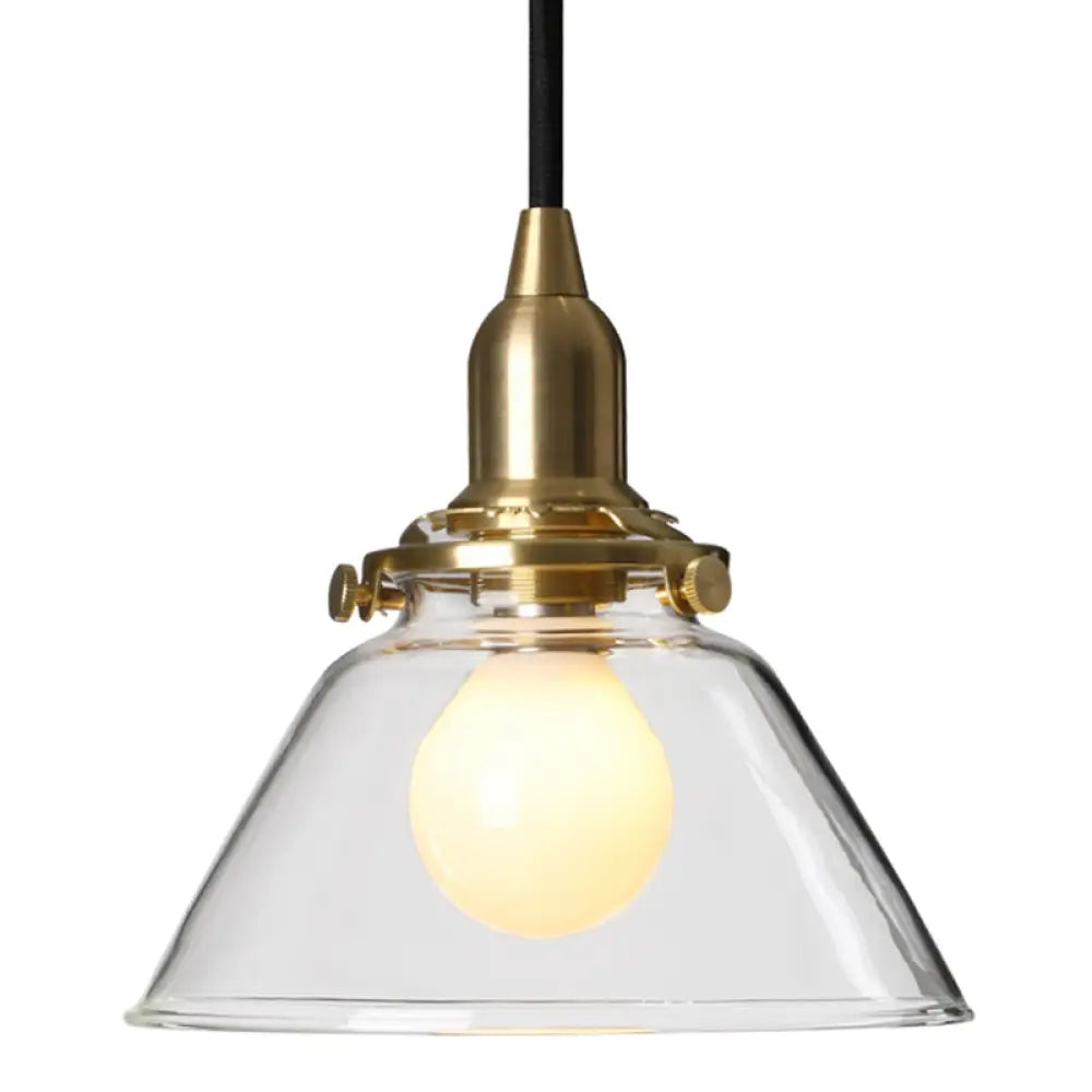 1-Light Clear Glass Cone Pendant Lamp – Industrial Minimalist Style For Living Room