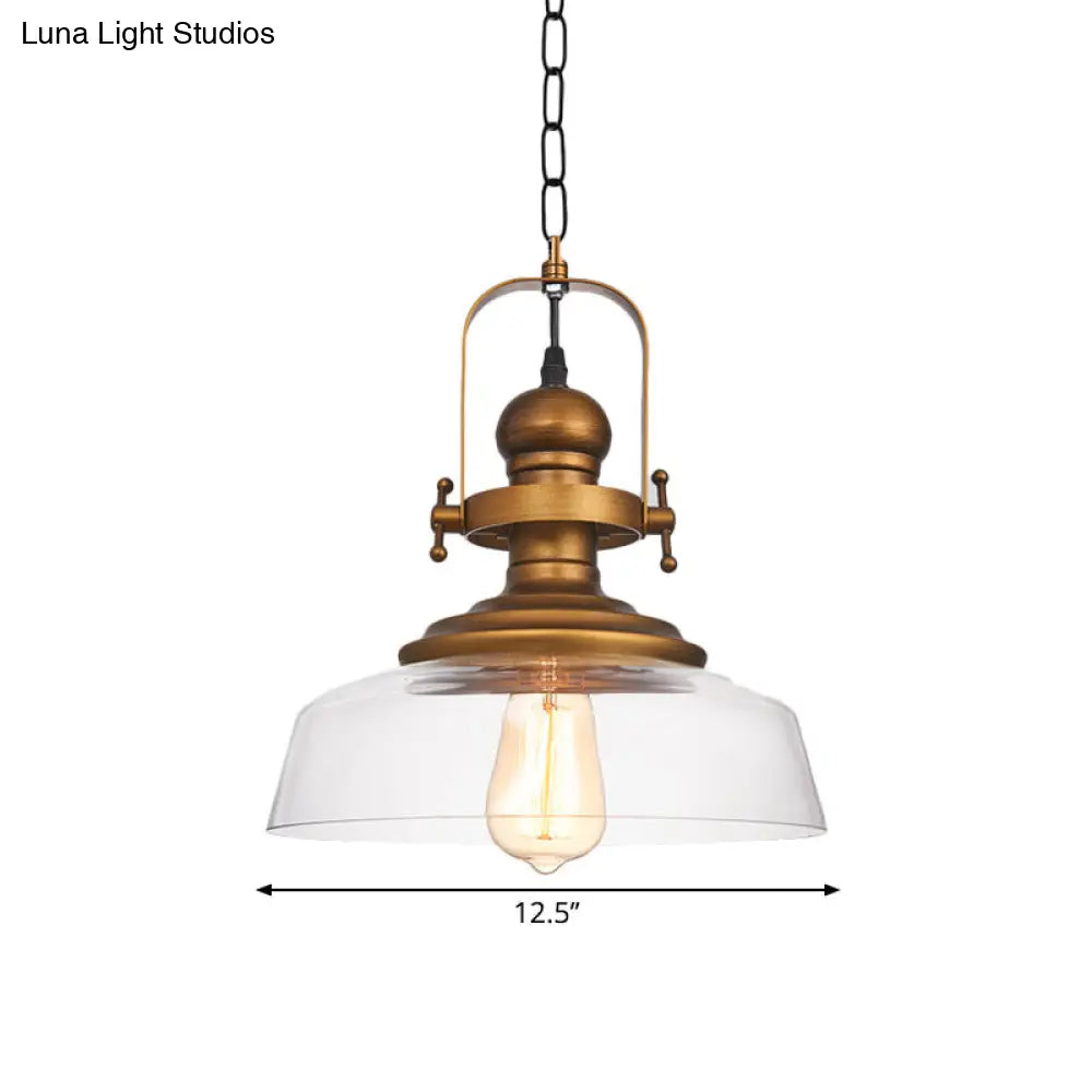 Factory Brass Dome Pendant Light Fixture - Clear Glass 1-Light Perfect For Coffee Shop Use