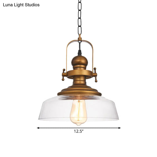 Factory Brass Dome Pendant Light Fixture - Clear Glass 1-Light Perfect For Coffee Shop Use