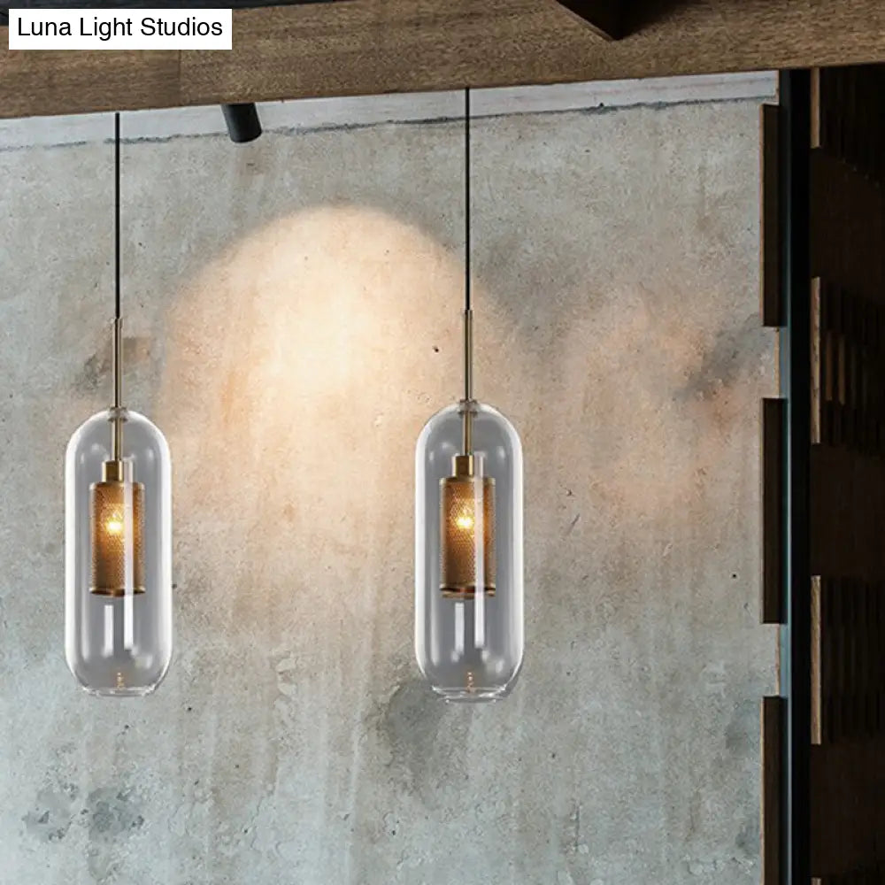 Sleek Hanging Restaurant Pendant Light Fixture - Clear Glass Shade Simplicity 1 Bulb