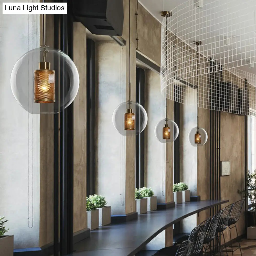 Sleek Hanging Restaurant Pendant Light Fixture - Clear Glass Shade Simplicity 1 Bulb
