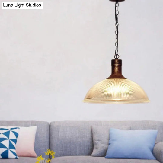 Ribbed Glass Dome Pendant Light Kit - Perfect For Living Rooms