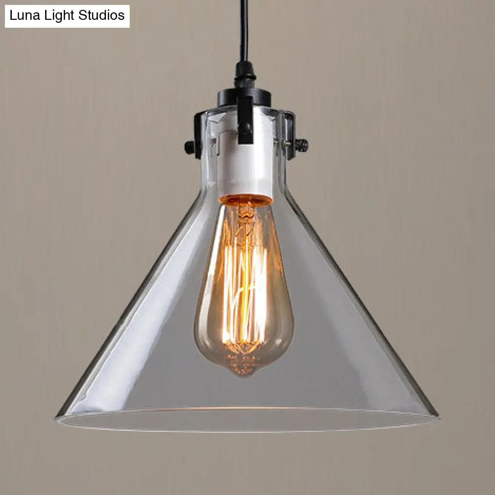 1-Light Cone Pendant Lighting In Factory Black With Yellow Clear Or Smoked Glass - Hanging Light