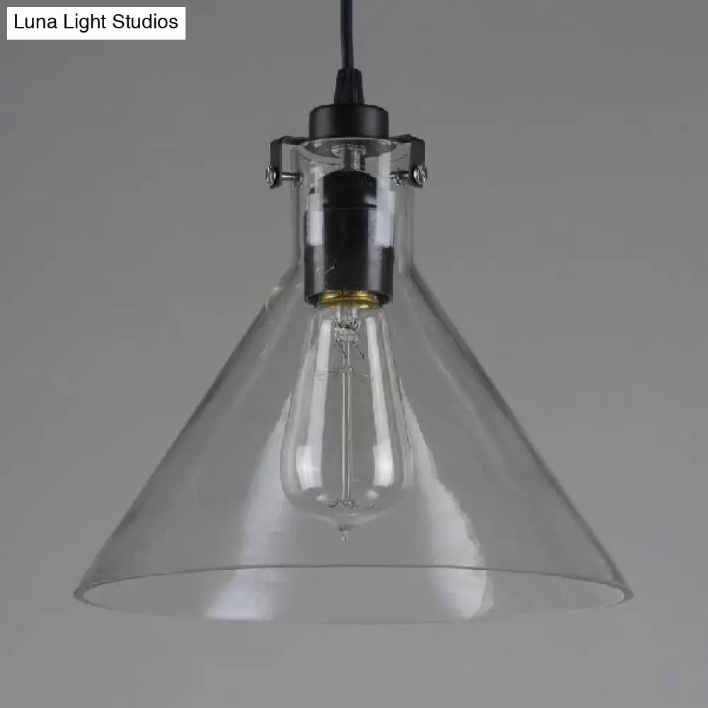 1-Light Cone Pendant Lighting In Factory Black With Yellow Clear Or Smoked Glass - Hanging Light