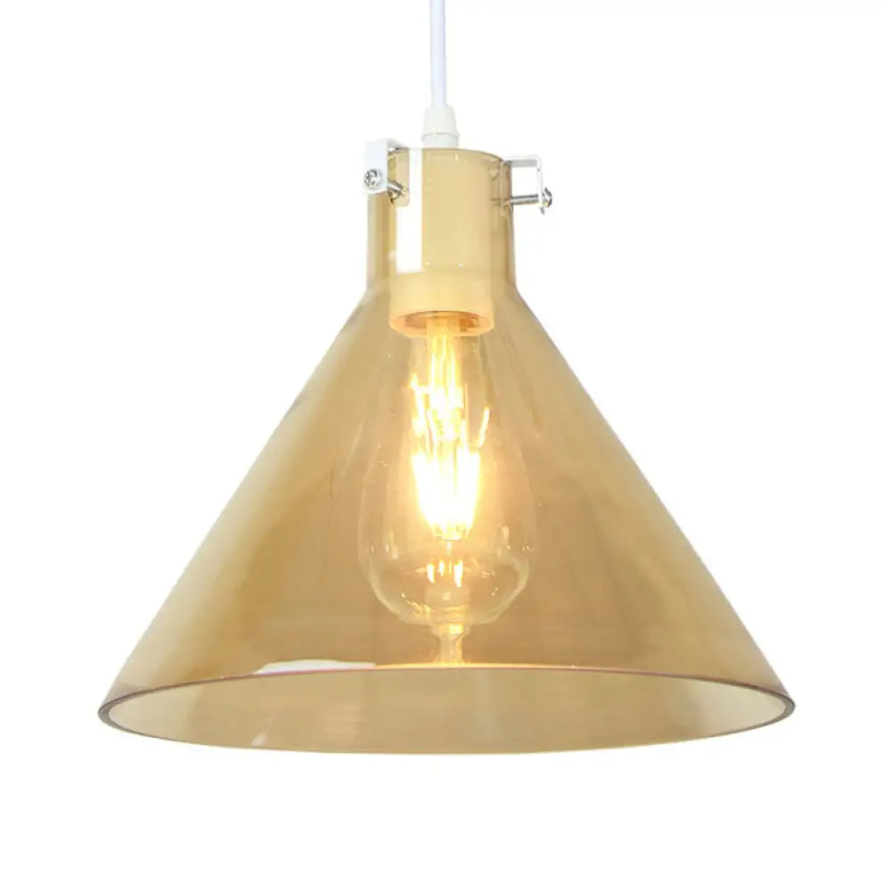 1-Light Cone Shaped Pendant Lighting - Factory Black With Yellow Clear Or Smoked Glass Hanging