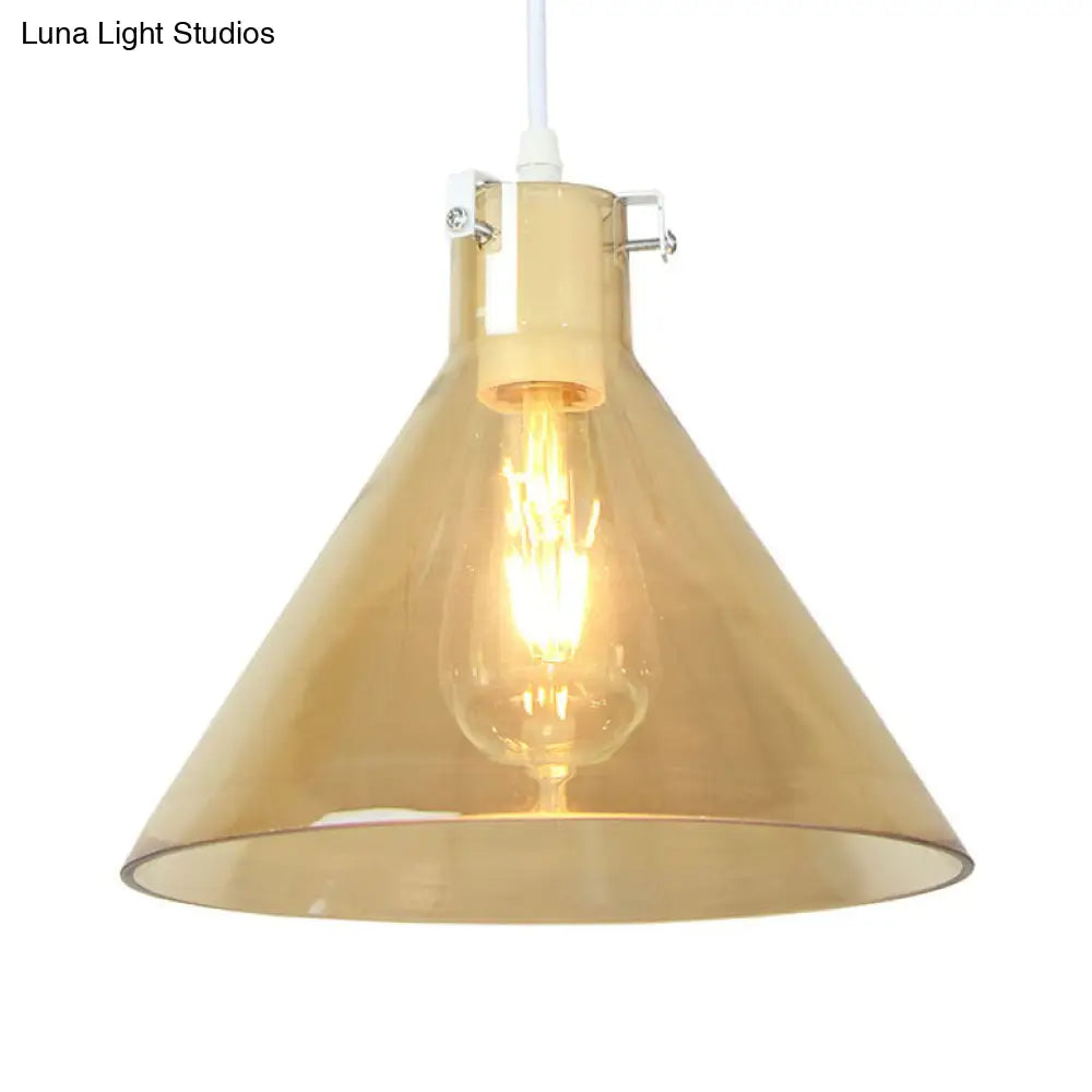 1-Light Cone Pendant Lighting In Factory Black With Yellow Clear Or Smoked Glass - Hanging Light