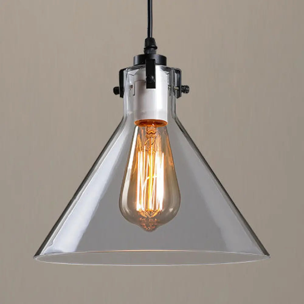 1-Light Cone Shaped Pendant Lighting - Factory Black With Yellow Clear Or Smoked Glass Hanging