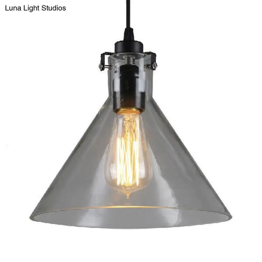 1-Light Cone Pendant Lighting In Factory Black With Yellow Clear Or Smoked Glass - Hanging Light