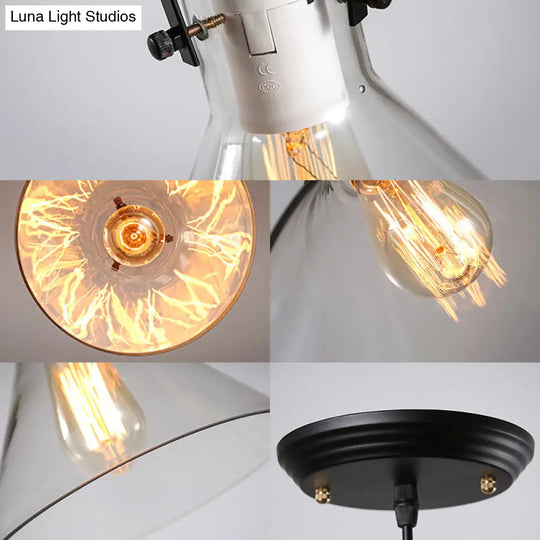 1-Light Cone Pendant Lighting In Factory Black With Yellow Clear Or Smoked Glass - Hanging Light