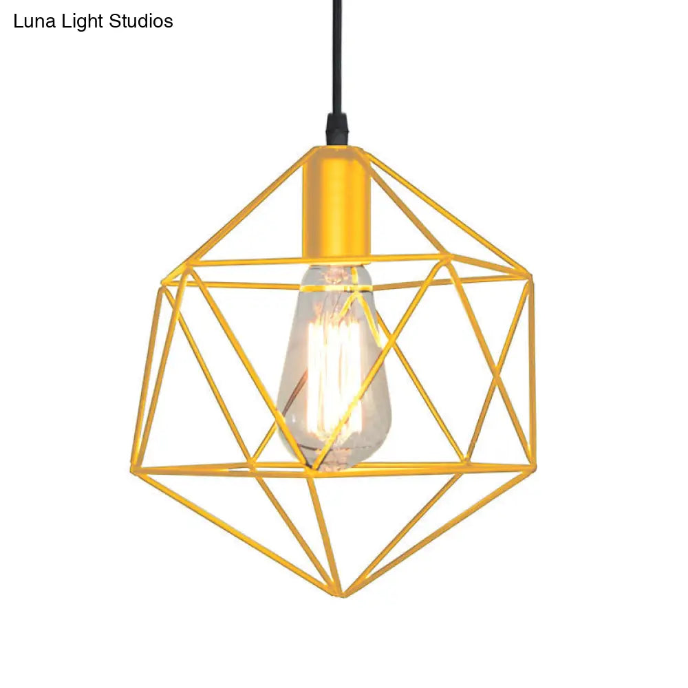 1-Light Geometric Cage Pendant Light Industrial Black/Gold Metal Hanging Lamp For Kitchen Island