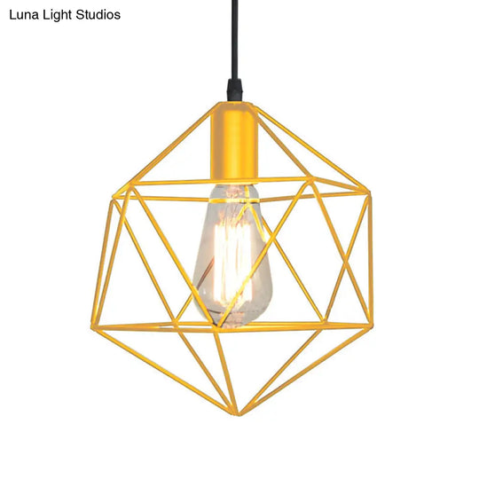 1-Light Geometric Cage Pendant Light Industrial Black/Gold Metal Hanging Lamp For Kitchen Island