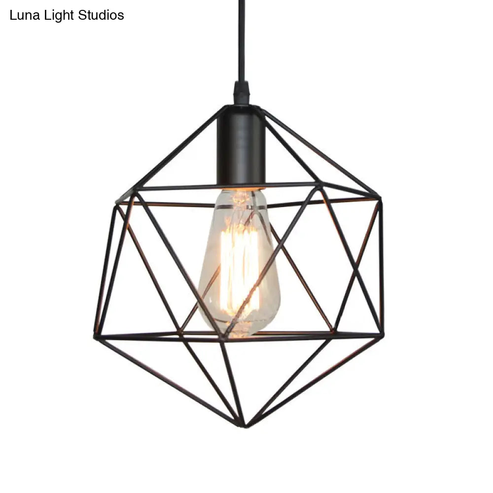 1-Light Geometric Cage Pendant Light Industrial Black/Gold Metal Hanging Lamp For Kitchen Island