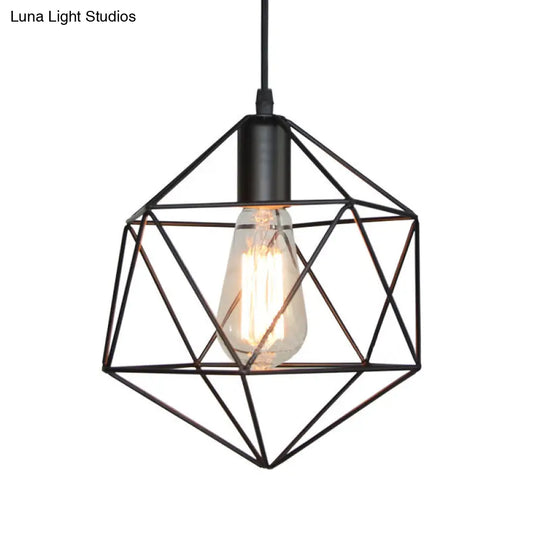 1-Light Geometric Cage Pendant Light Industrial Black/Gold Metal Hanging Lamp For Kitchen Island