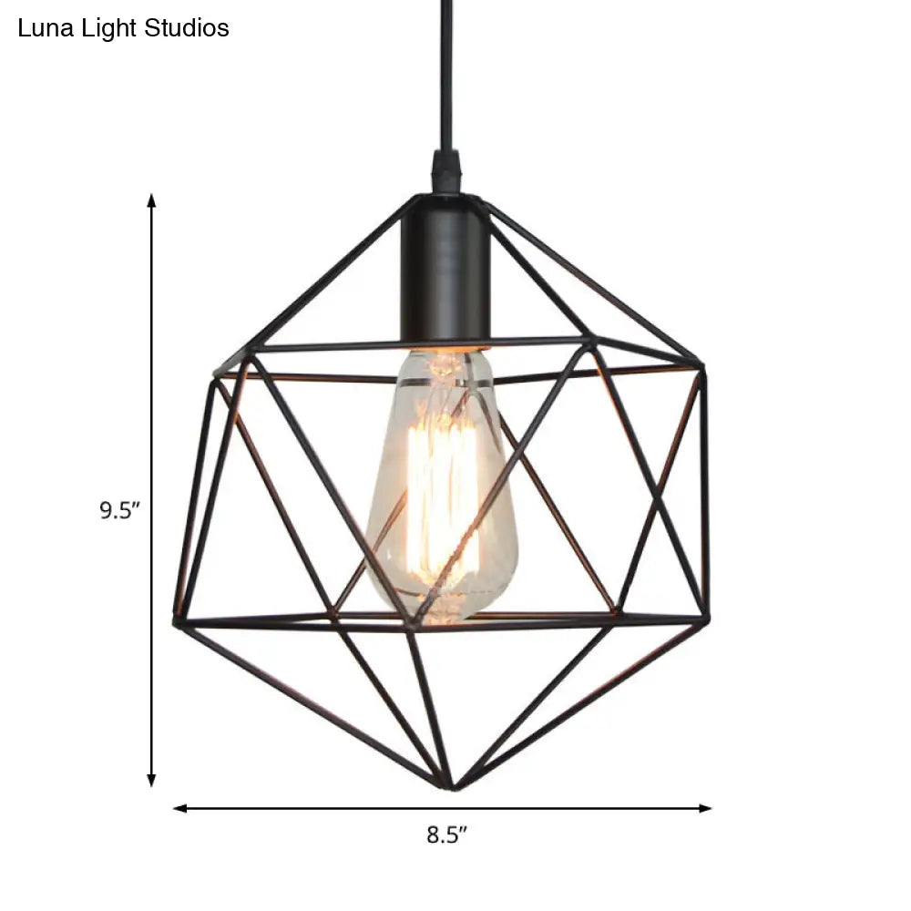 1-Light Geometric Cage Pendant Light Industrial Black/Gold Metal Hanging Lamp For Kitchen Island