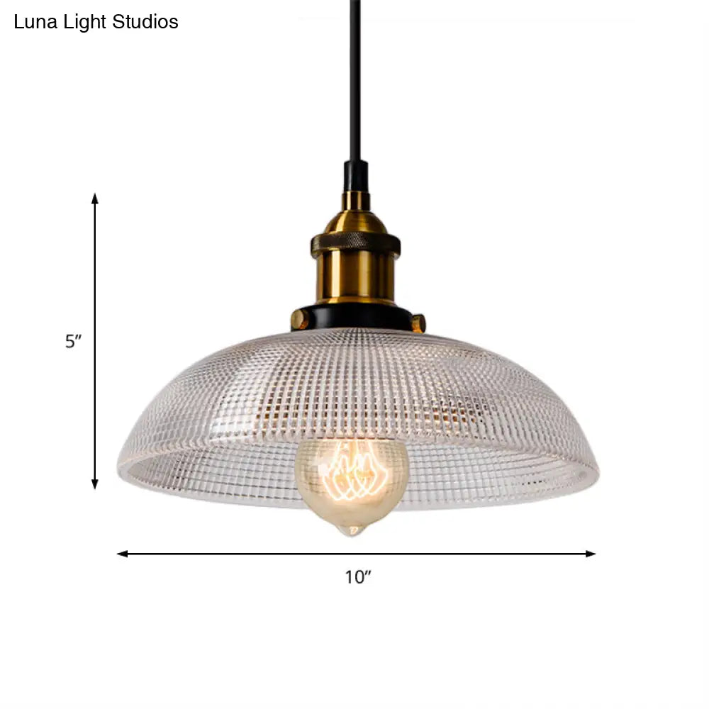 1-Light Grid Glass Ceiling Light With Brass Bowl Shade Perfect For Industrial Kitchen Décor