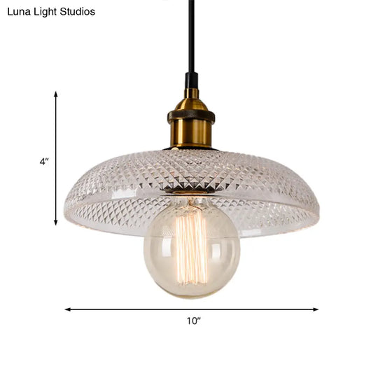 1-Light Grid Glass Ceiling Light With Brass Bowl Shade Perfect For Industrial Kitchen Décor