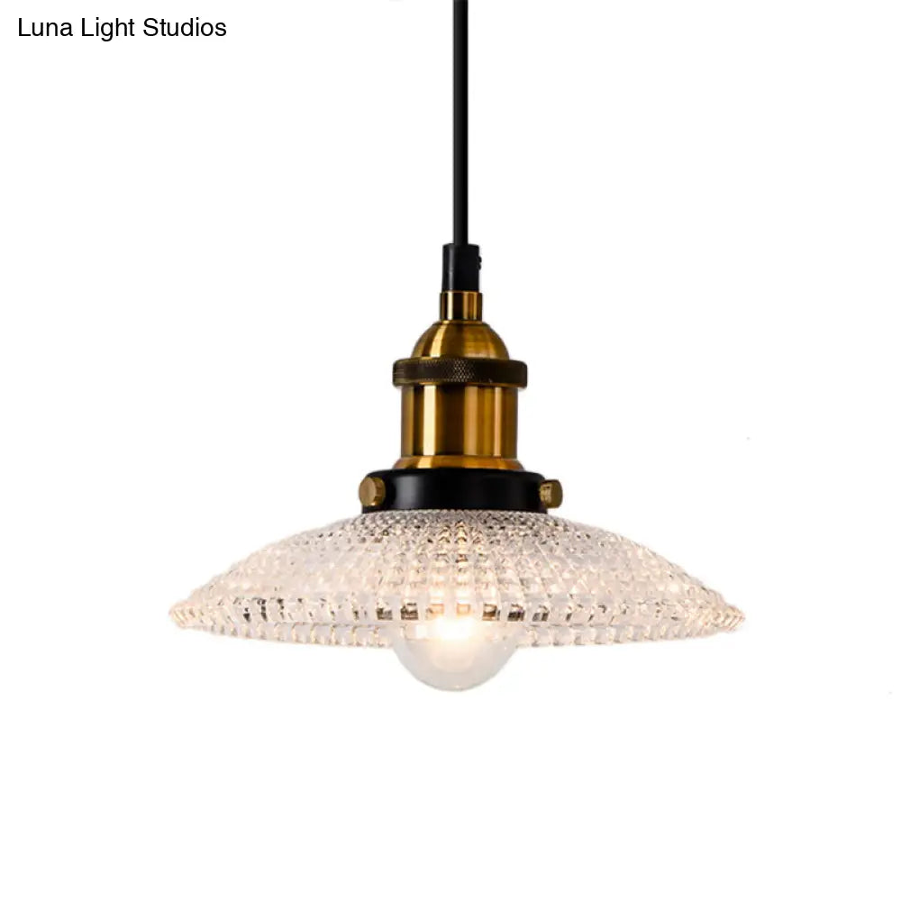 1-Light Grid Glass Ceiling Light With Brass Bowl Shade Perfect For Industrial Kitchen Décor