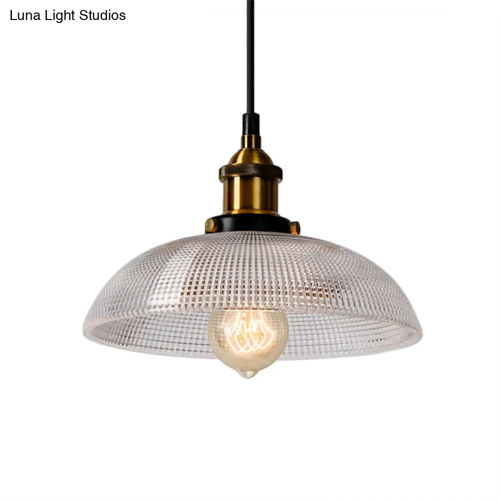 1-Light Grid Glass Ceiling Light With Brass Bowl Shade Perfect For Industrial Kitchen Décor