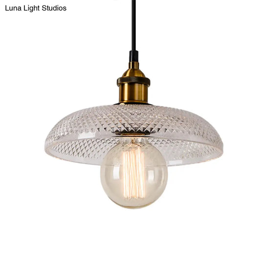 1-Light Grid Glass Ceiling Light With Brass Bowl Shade Perfect For Industrial Kitchen Décor