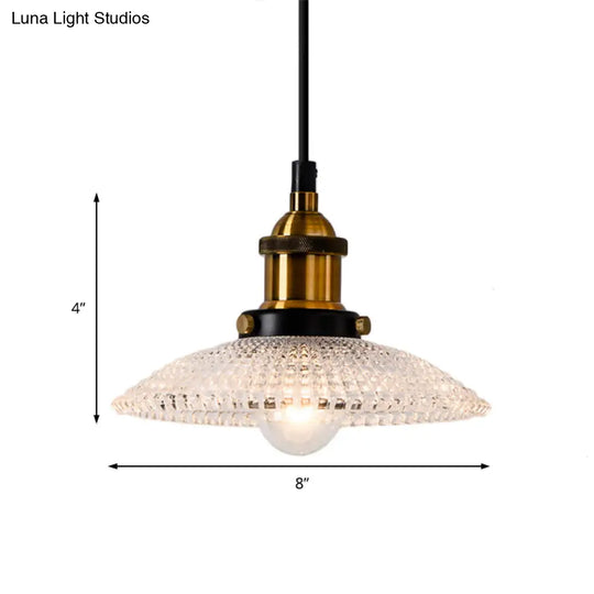 1-Light Grid Glass Ceiling Light With Brass Bowl Shade Perfect For Industrial Kitchen Décor