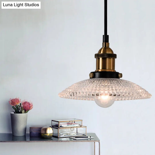 1-Light Grid Glass Ceiling Light With Brass Bowl Shade Perfect For Industrial Kitchen Décor