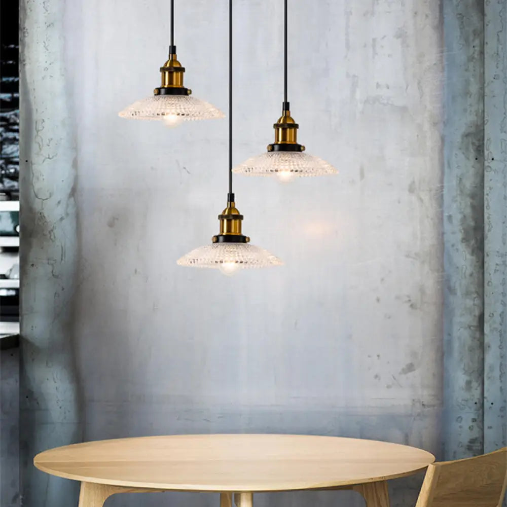 1-Light Grid Glass Ceiling Light With Brass Bowl Shade Perfect For Industrial Kitchen Décor / Saucer