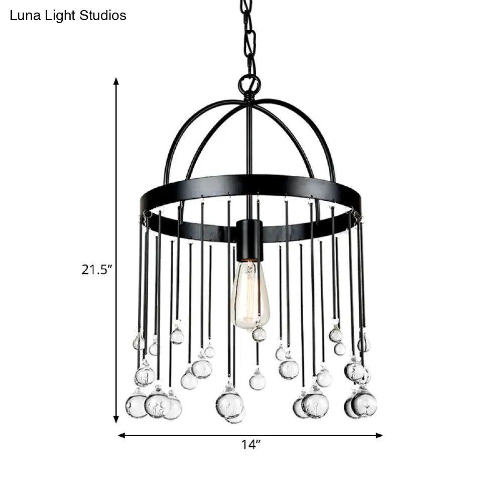 1 Light Hanging Pendant With Elegant Black Metal Finish And Clear Crystal Drops