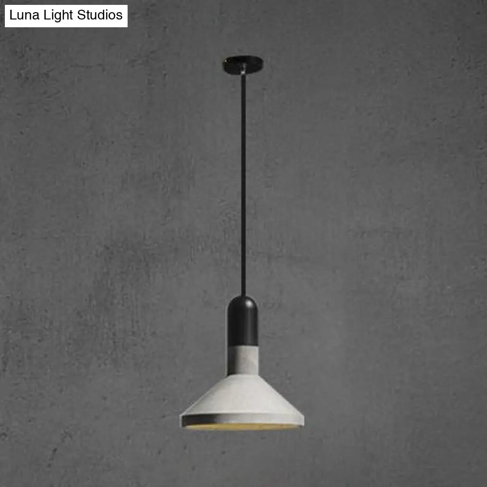 1-Light Industrial Conic Shade Hanging Cement Pendant Lamp In Wood/Red/Black Finish - Ideal For