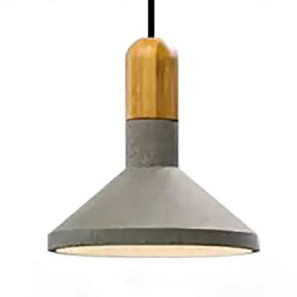 1-Light Industrial Conic Shade Hanging Cement Pendant Lamp In Wood/Red/Black Finish - Ideal For