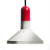1-Light Industrial Conic Shade Hanging Cement Pendant Lamp In Wood/Red/Black Finish - Ideal For