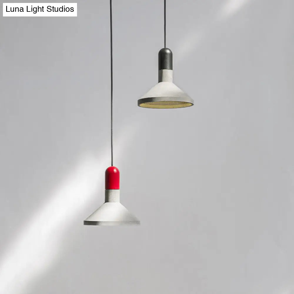 1-Light Industrial Conic Shade Hanging Cement Pendant Lamp In Wood/Red/Black Finish - Ideal For