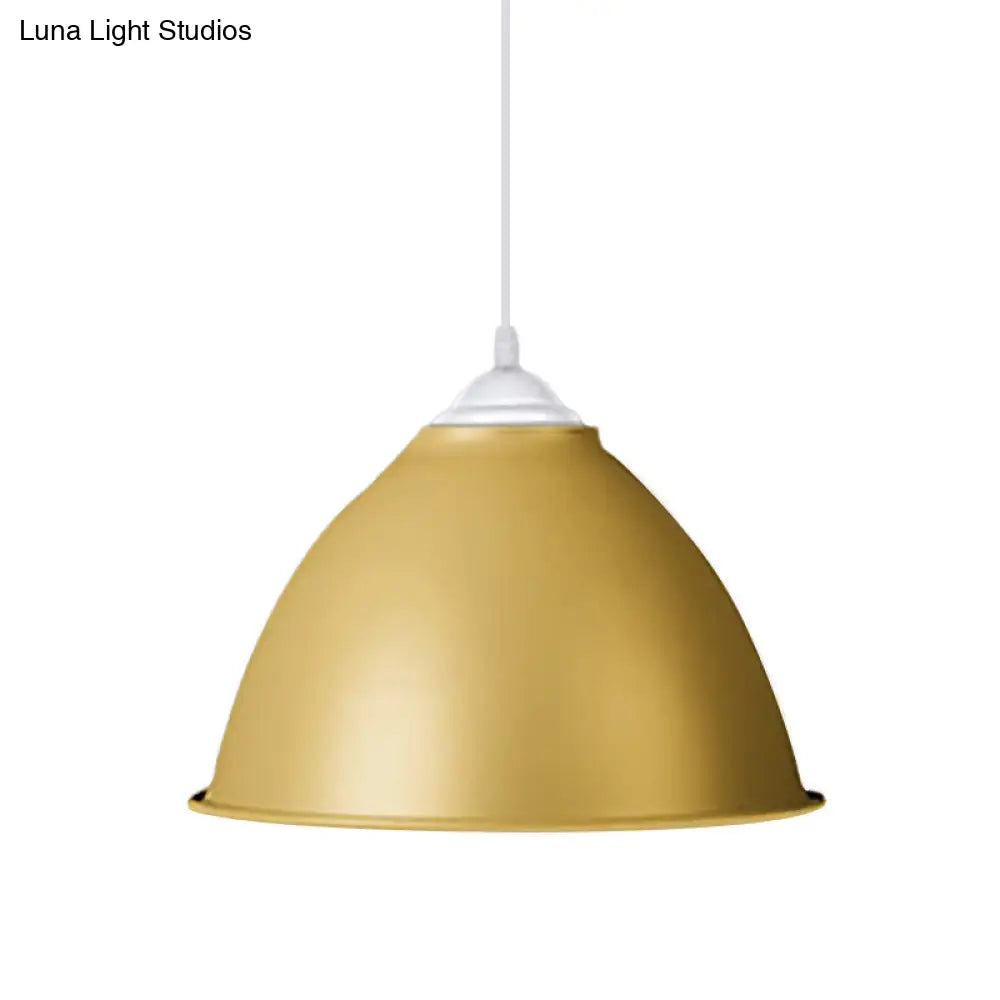 1-Light Industrial Dome Pendant Light In Frosted Green/Yellow For Dining Room - Aluminum Ceiling