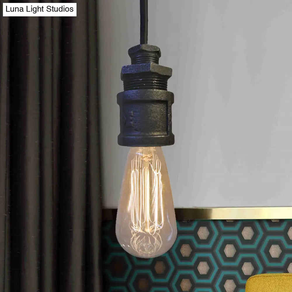 1-Light Industrial Exposed Bulb Pendant With Metallic Water Pipe Design For Hallways And Ceilings