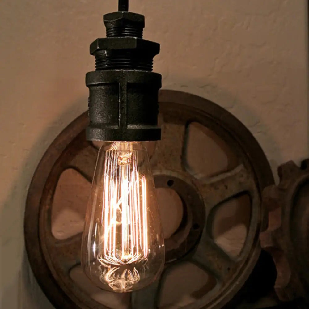 1-Light Industrial Exposed Bulb Pendant With Metallic Water Pipe Design For Hallways And Ceilings