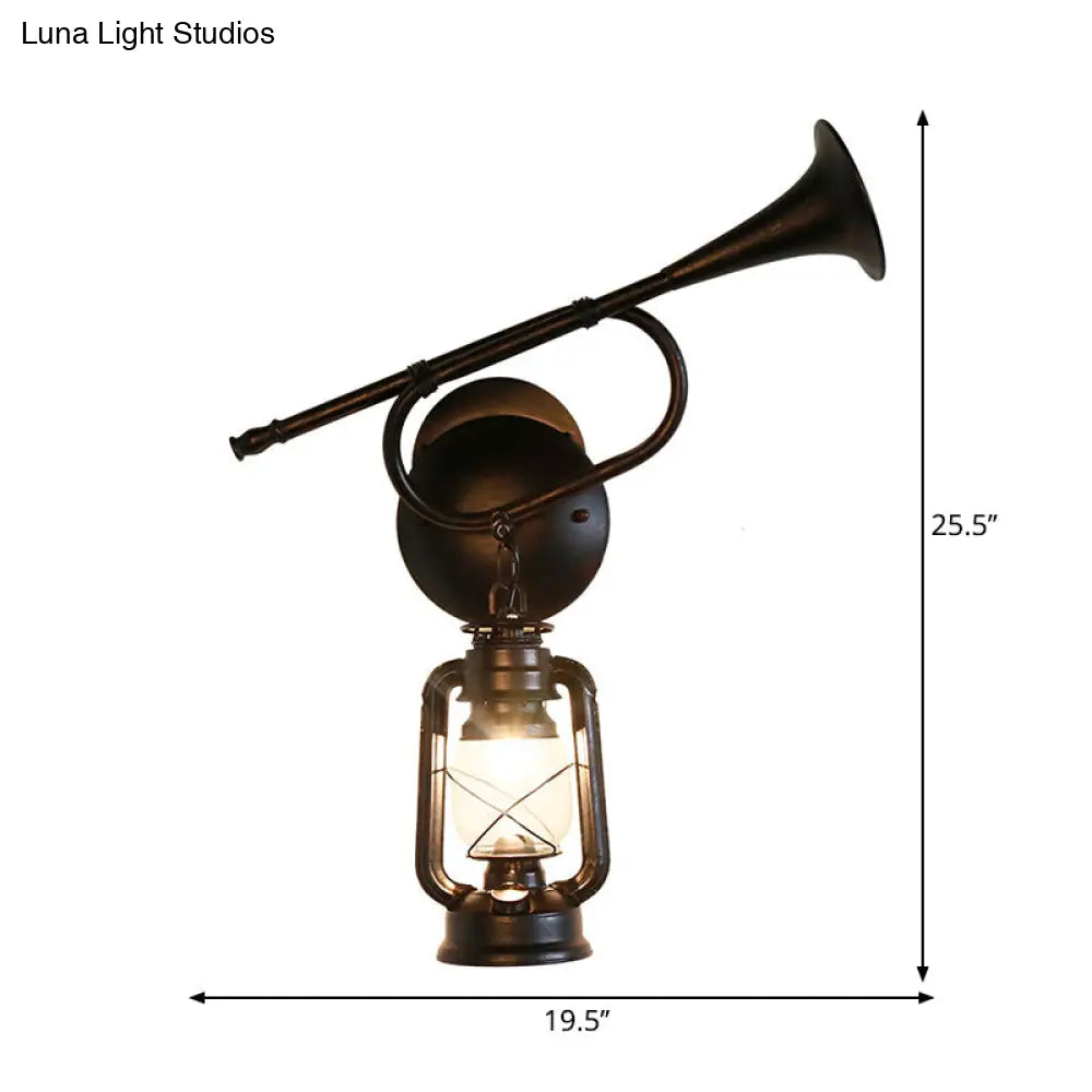 1-Light Industrial Kerosene Wall Lamp In Bronze Metal Sconce Design For Indoor Spaces -