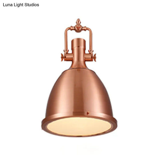 Industrial Nickel/Copper Pendant Lamp With Glass Diffuser - Hanging Metal Dome Ceiling Light