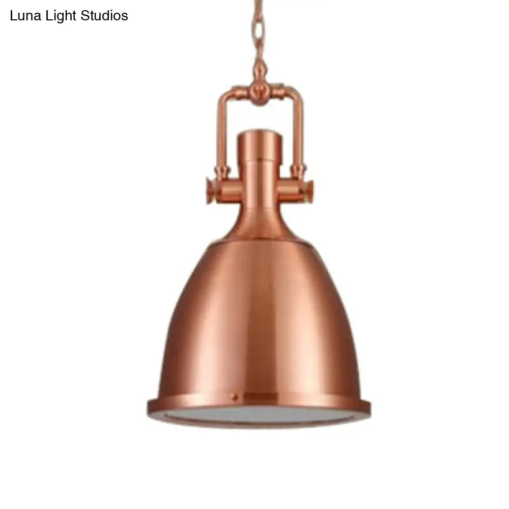 Industrial Nickel/Copper Pendant Lamp With Glass Diffuser - Hanging Metal Dome Ceiling Light Copper