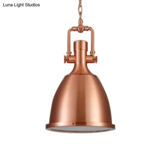 Industrial Nickel/Copper Pendant Lamp With Glass Diffuser - Hanging Metal Dome Ceiling Light Copper