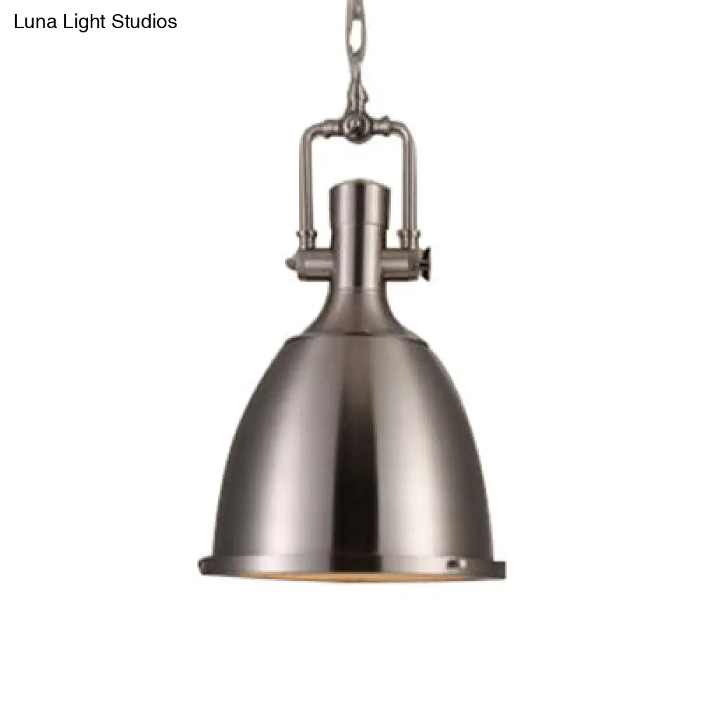 Industrial Nickel/Copper Pendant Lamp With Glass Diffuser - Hanging Metal Dome Ceiling Light Nickel