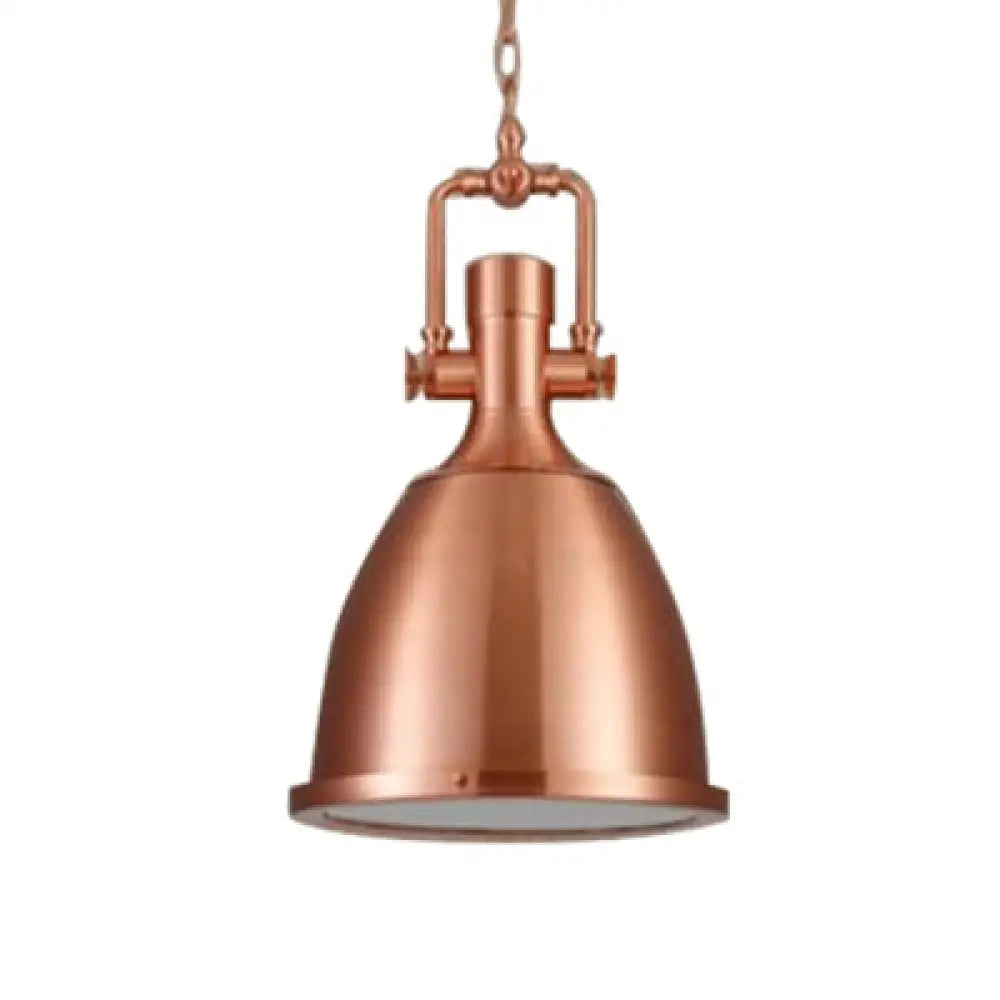 1-Light Industrial Pendant Lamp With Nickel/Copper Finish Metal Dome Shade Chain & Glass Diffuser