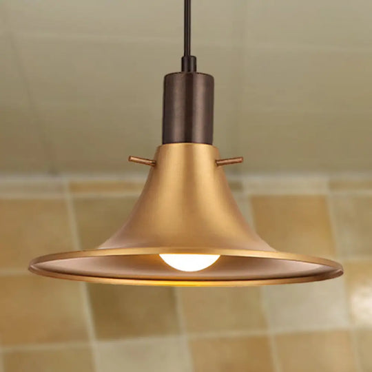 1-Light Industrial Pendant With Brass Finish & Metallic Flared Shade