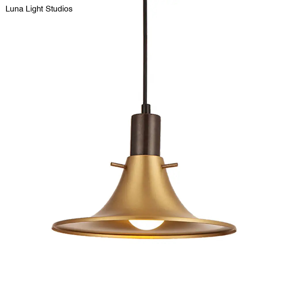 1-Light Industrial Pendant With Brass Finish & Metallic Flared Shade