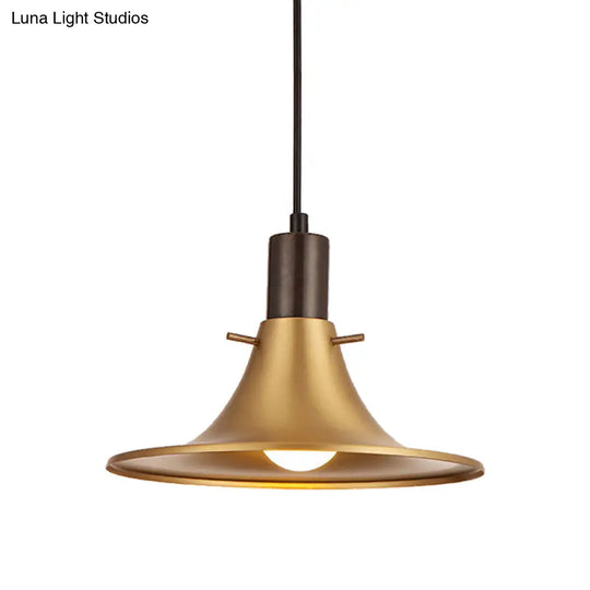 1-Light Industrial Pendant With Brass Finish & Metallic Flared Shade