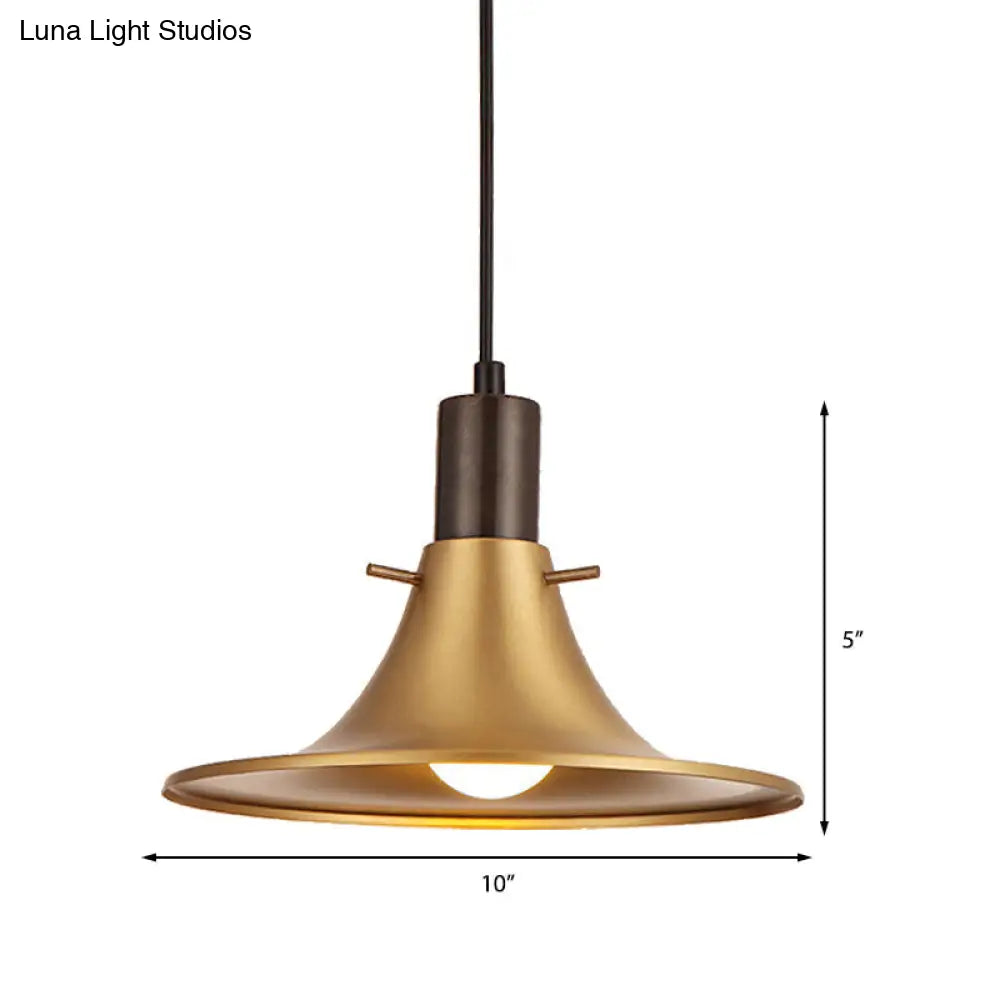 Industrial Style Brass Finish Pendant Light With Metallic Flared Shade