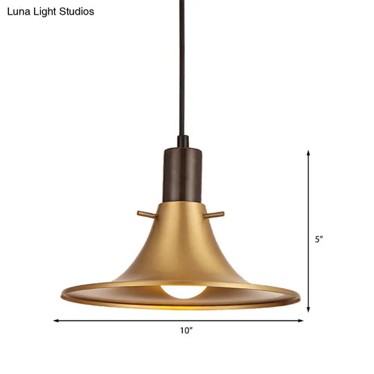 Industrial Style Brass Finish Pendant Light With Metallic Flared Shade