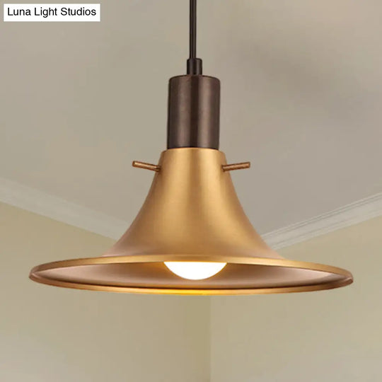 Industrial Style Brass Finish Pendant Light With Metallic Flared Shade