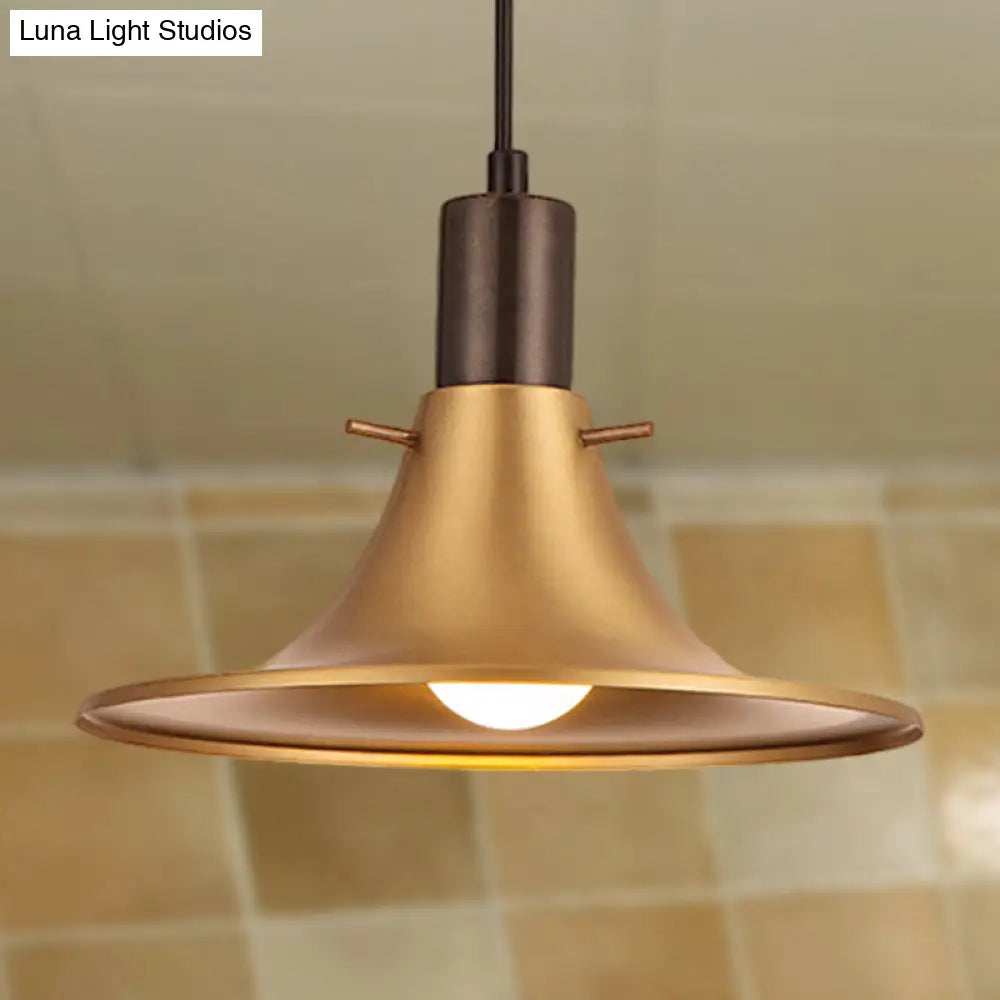 Industrial Style Brass Finish Pendant Light With Metallic Flared Shade